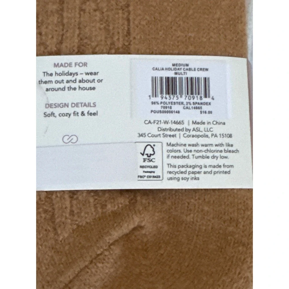CALIA Holiday Cable Crew Socks‎ 3-Pairs Soft Cozy Medium